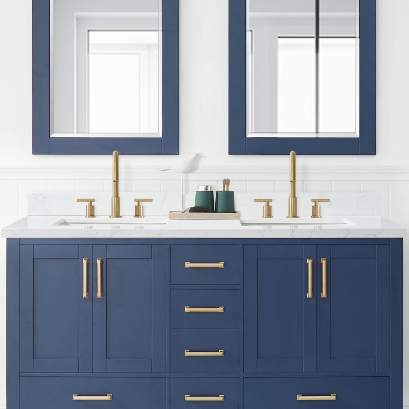 Jaen 61'' Grain White Stone Double Bathroom Vanity Top with Sink