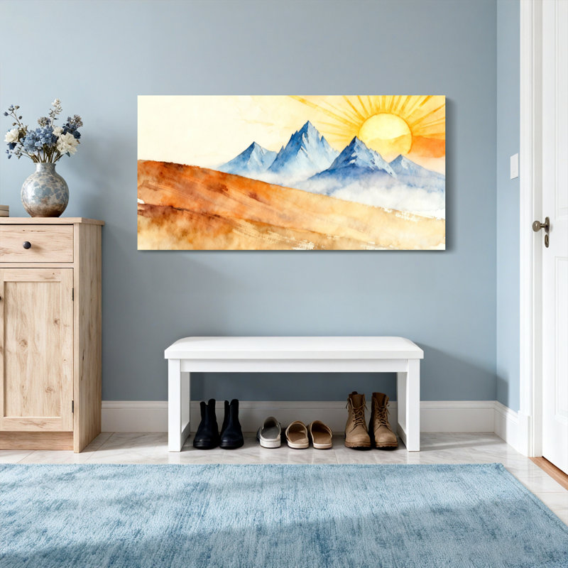Paysage et nature, lever de soleil sur les sommets des montagnes, paysage, H 16 po x l 32 po