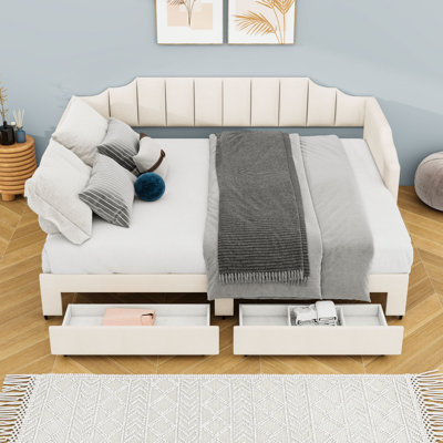 2 Drawers Upholstered Twin XL Daybed with Twin Trundle and LED Lighting