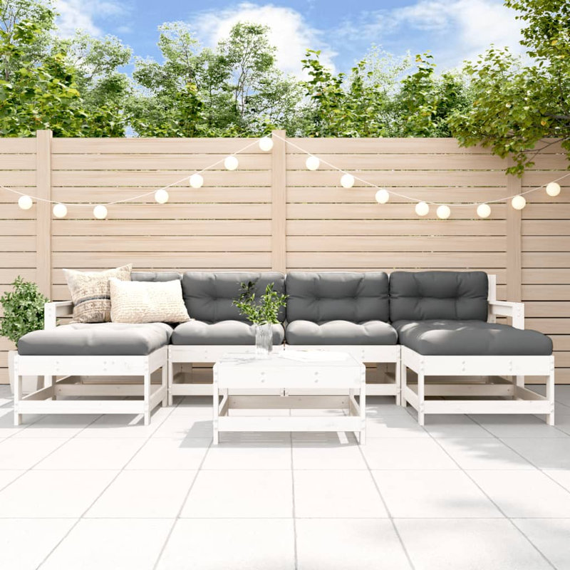  Ensemble de salon de jardin en bois de pin massif blanc, contreplaqué modulaire moyen