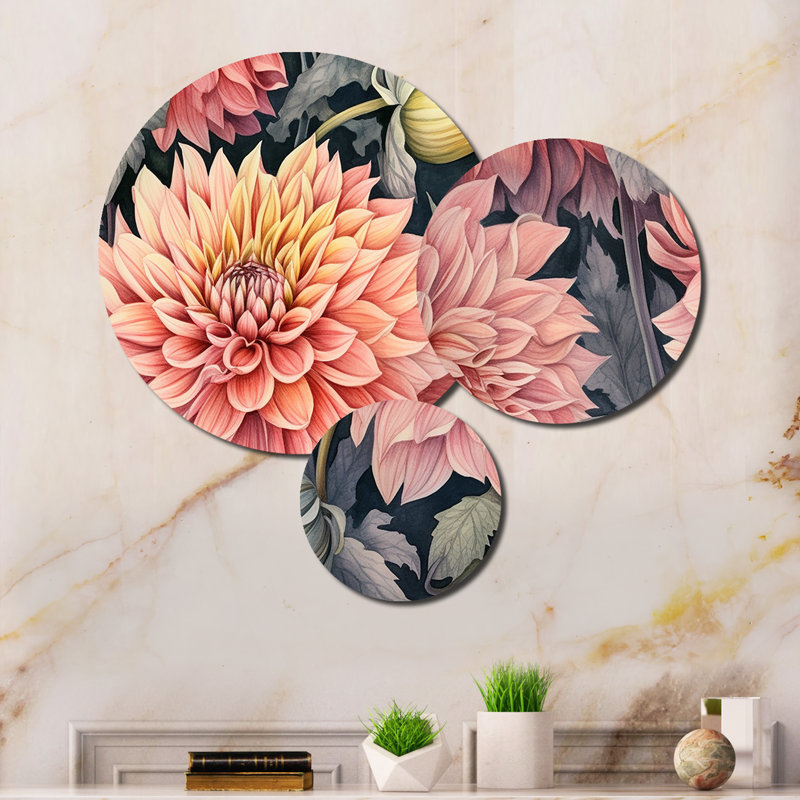 Ensemble de 3 décorations murales en métal Dahlia