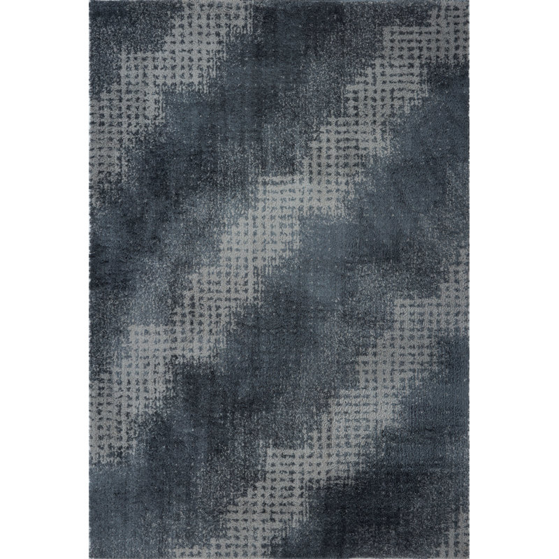 Tapis à poils longs à motif abstrait gris Rambert, Rectangle 6 pi 6 po x 9 pi 6 po