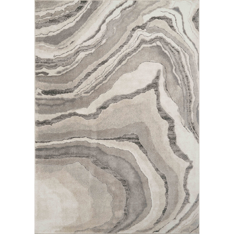 Tapis abstrait gris et beige Abani, Rectangle 5 pi 3 po x 7 pi 7 po