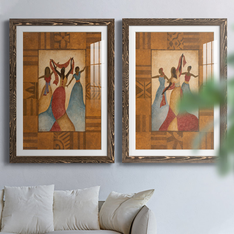 Rhythme - ensemble de 2 peintures encadrées, H 31,5 po x l 47 po x P 1,5 po, Encadré de bois de noyer