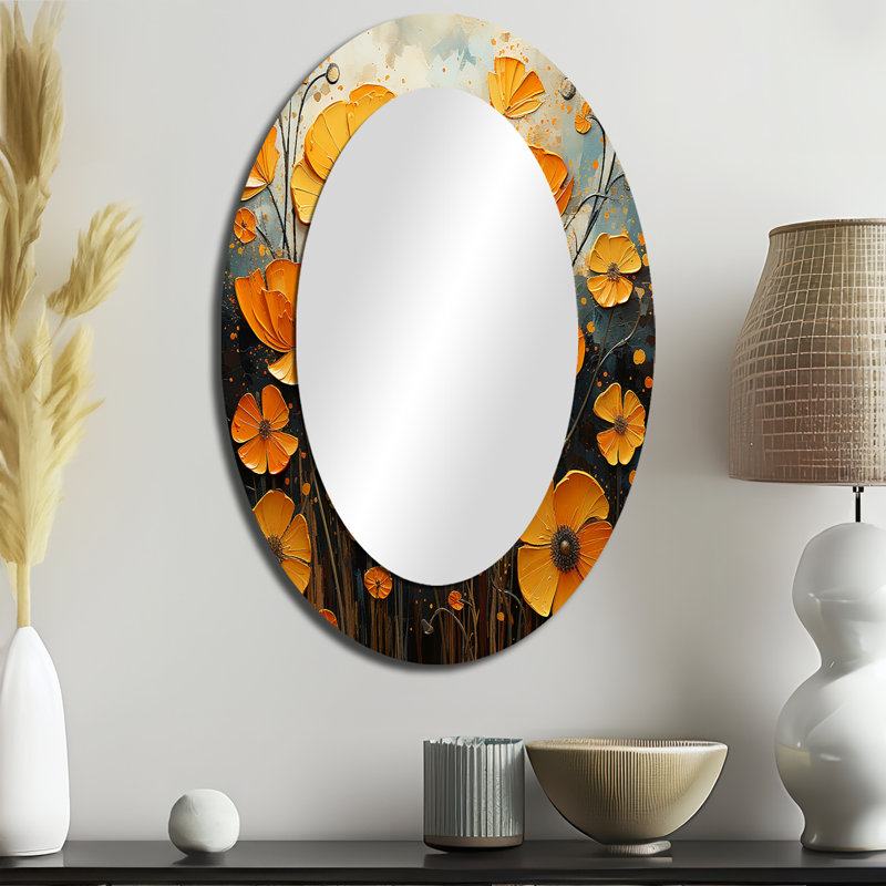 Gold Marigold Marigold Melody III - Floral Oval Decorative Mirror On Metal, 36" x 24"