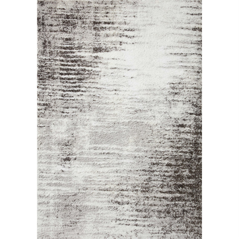 Gray and Cream Abstract Shag Area Rug, 2'3" x 4'