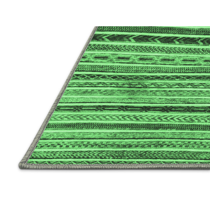 Tapis lavables à la machine à motif abstrait vert émeraude 2295, Rectangle 2 pi x 3 pi