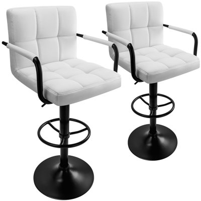 Soontrans Bar Stools Set of 2 with Back and Arms Swivel Bar Chairs Counter Height Barstools Adjustable Bar Chair for Home and Kitchen Counter(White+Black Base, 2pcs)