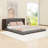 Wood Platform Bed with Extended Upholstered Headboard and Slats-816464470