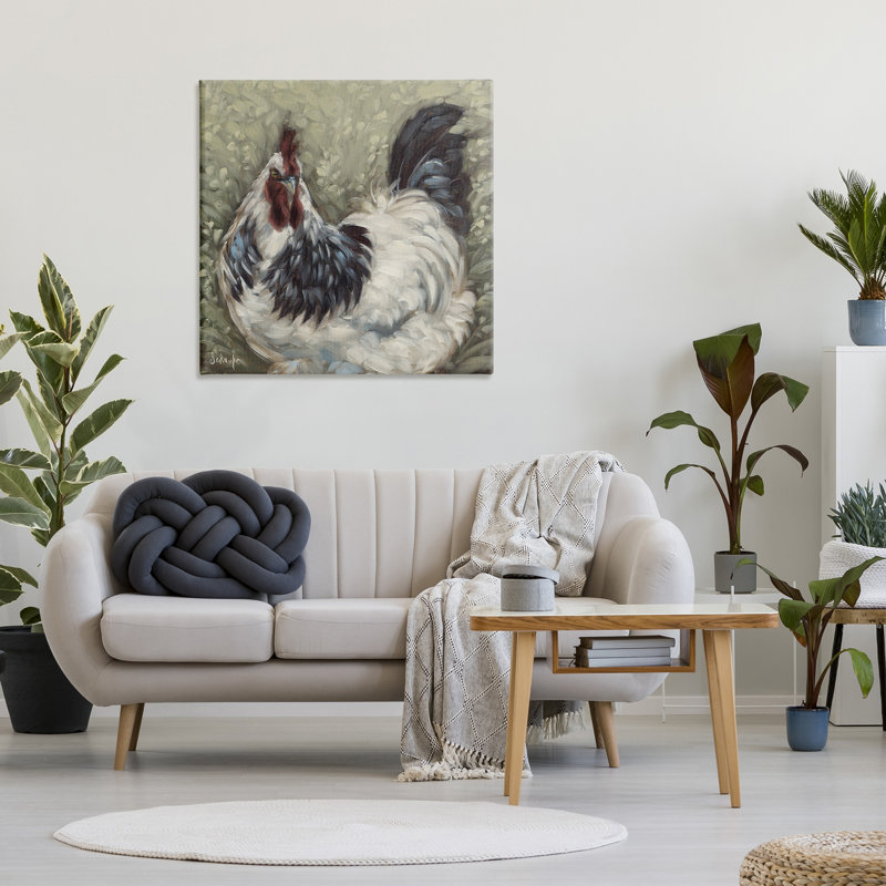 "Hen In Country Meadow" par Sara G., motifs sur toile, H 36 po x l 36 po