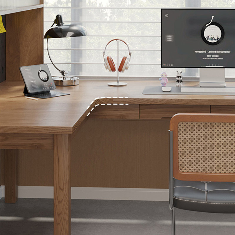 Bureau en bois massif en forme de L brun noisette, 29.53" H x 78.74" W x 47.24" D, Retour à gauche