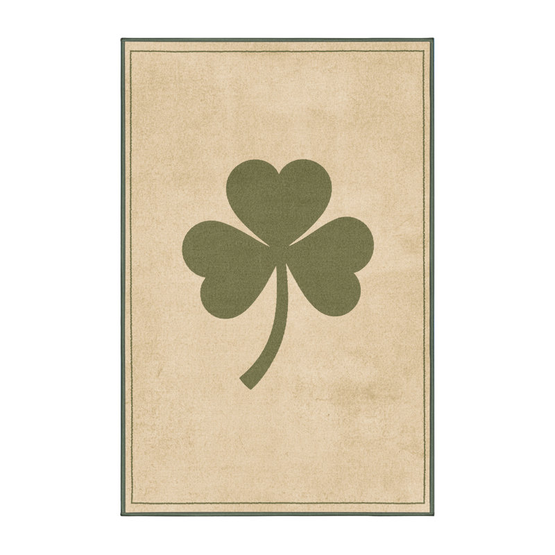 Soft Plush Escarcega St Patties Modern & Contemporary Abstract Area Rug in Beige – SageGreen Binding, 2x4