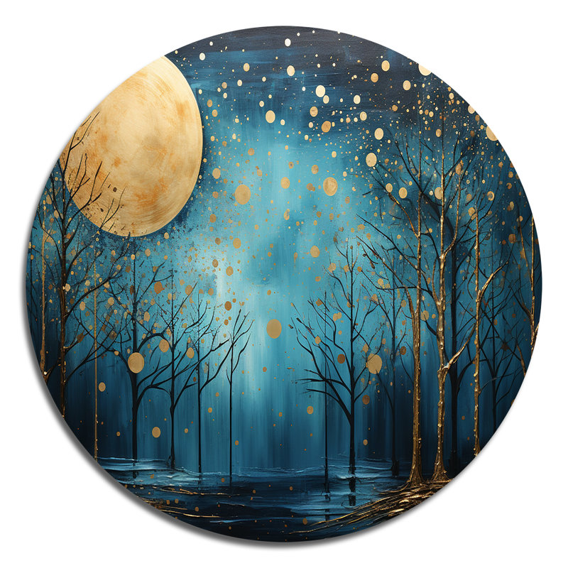 Azur, azur, forêt au clair de lune, fantaisie, art métallique rond, H 36 po x l 36 po