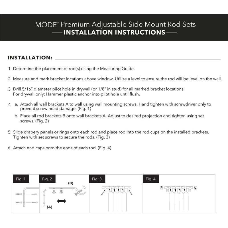 Mode Premium Collection Side Mount 1 1/8 in Diameter Curtain Rod with Graphite End Cap Finials And Steel Wall Mounted 12 in to 20 in Adjustable Curtain Rods (Set of 2)