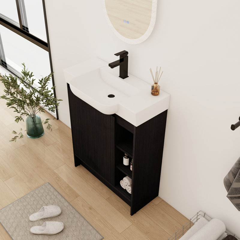 Meuble-lavabo simple 28 po avec comptoir en céramique, Noir