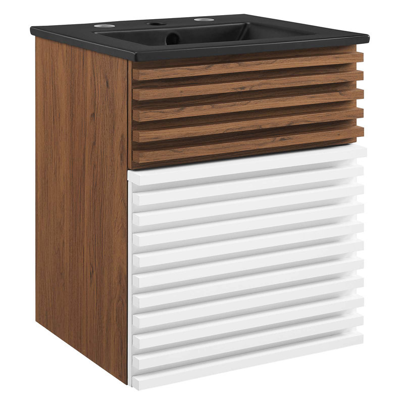 Modway Render 18" Wall-Mount Bathroom Vanity, Black, White/Walnut