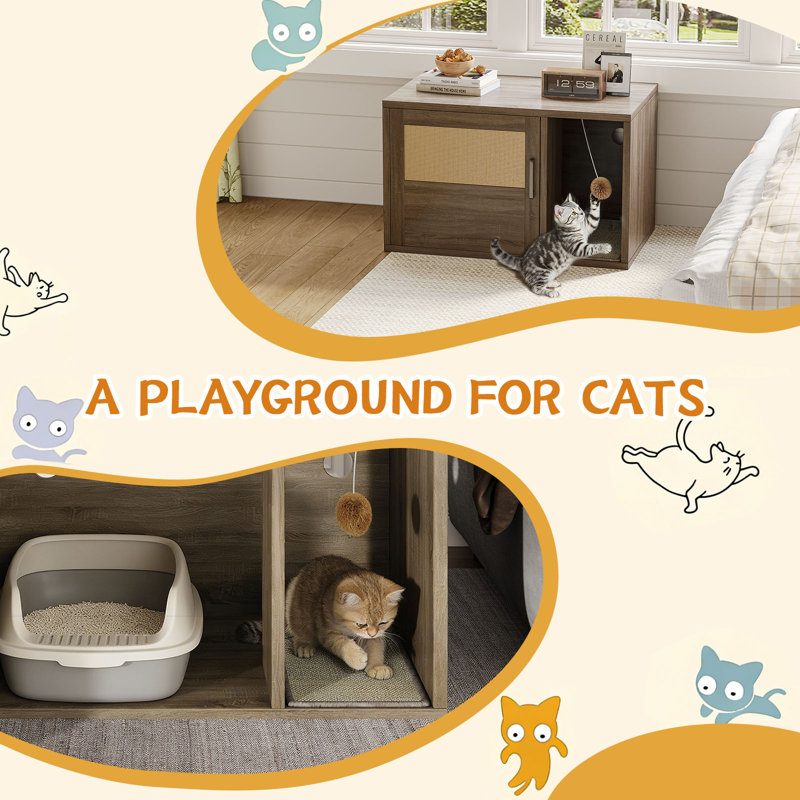 Grand bac à litière pour chat à une porte, armoire à meubles pour bac à litière, maisonnette intérieure en bois pour chat, table basse d'appoint, salon, chambre à coucher, colo ivoire clair
