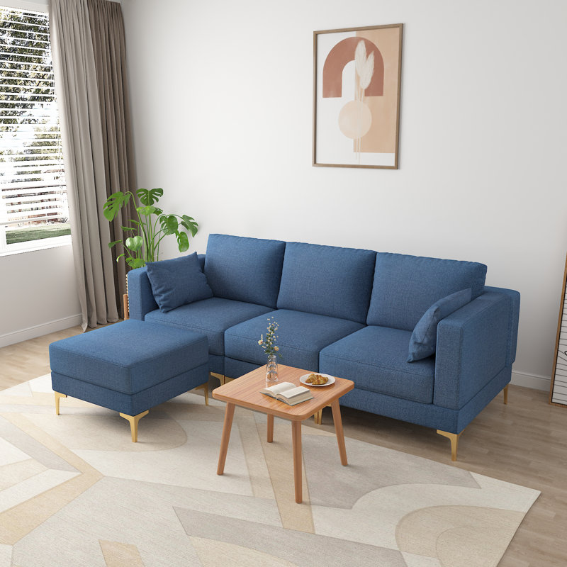 Canapé modulaire à méridienne 4 pièces Sol, 100 % polyester bleu