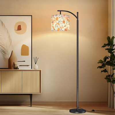 Arc Floor Lamp Abstract Female Faces Butterflies Floral Elements Warm Orange Beige Standing Light with Adjustable Lampshade 3 Color Dimmable Tall Lamp with Remote Control for Living Room Bedroom