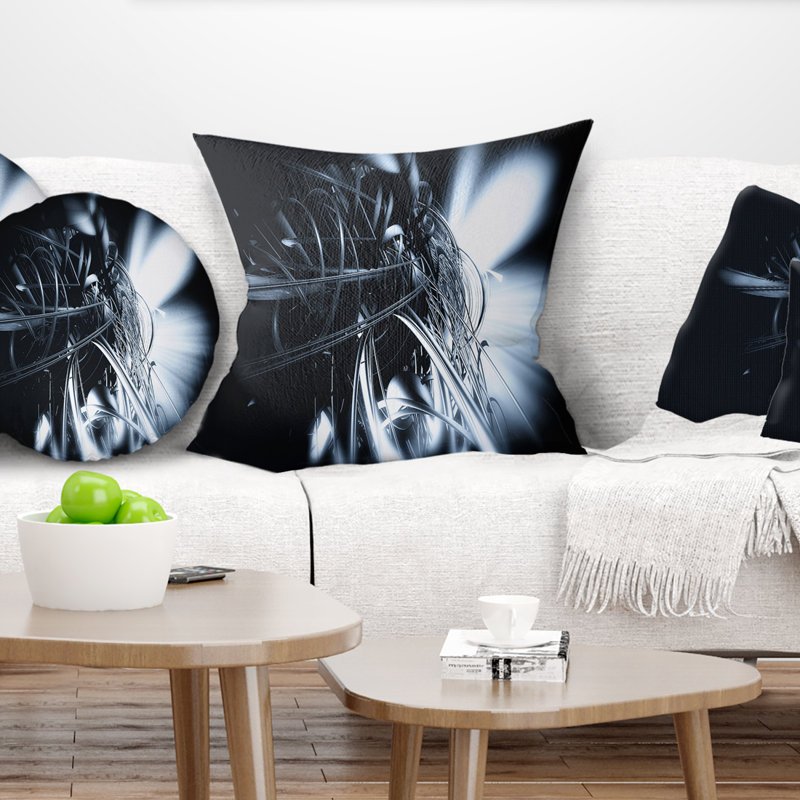 Art abstrait 3D, motif floral blanc - imprimé abstrait, 16 po x 1 po, Coussin décoratif