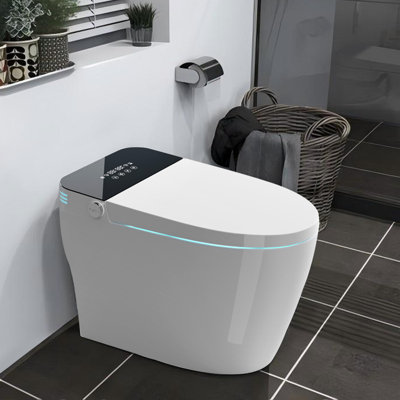 Modern Tankless Smart Toilet with Bidet Built-in, Intelligent Foot Sensor Flush, Heated Seat, Warm Air Dryer and LED Display, Elongated One-Piece Smart Bidet Toilet