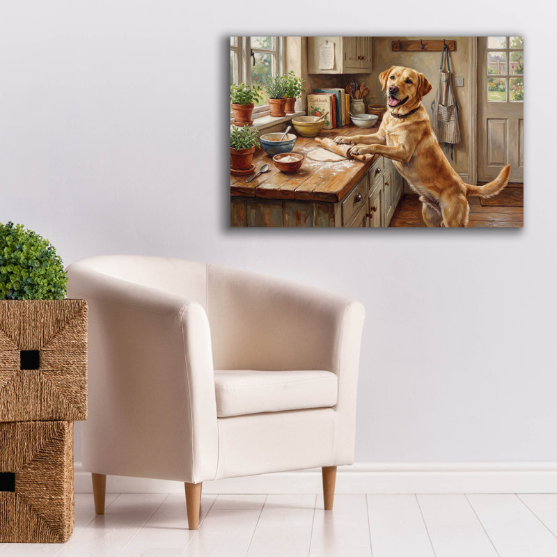  «Labrador Retriever In The Kitchen» par Rich Monet, art mural sur toile, 26 po x 18 po, H 26 po x l 40 po