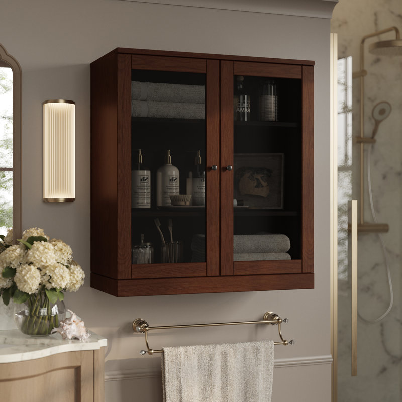 Armoire murale de salle de bain en chêne européen à 100% avec portes en verre teinté Palace Imports Premium, l 32 po x H 35,75 po
