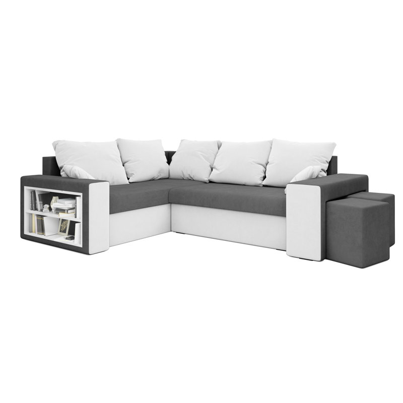 Azruddin 3 Seater Corner Sectional, Gray/White - Microfaza27/Microfaza31, Left -sided