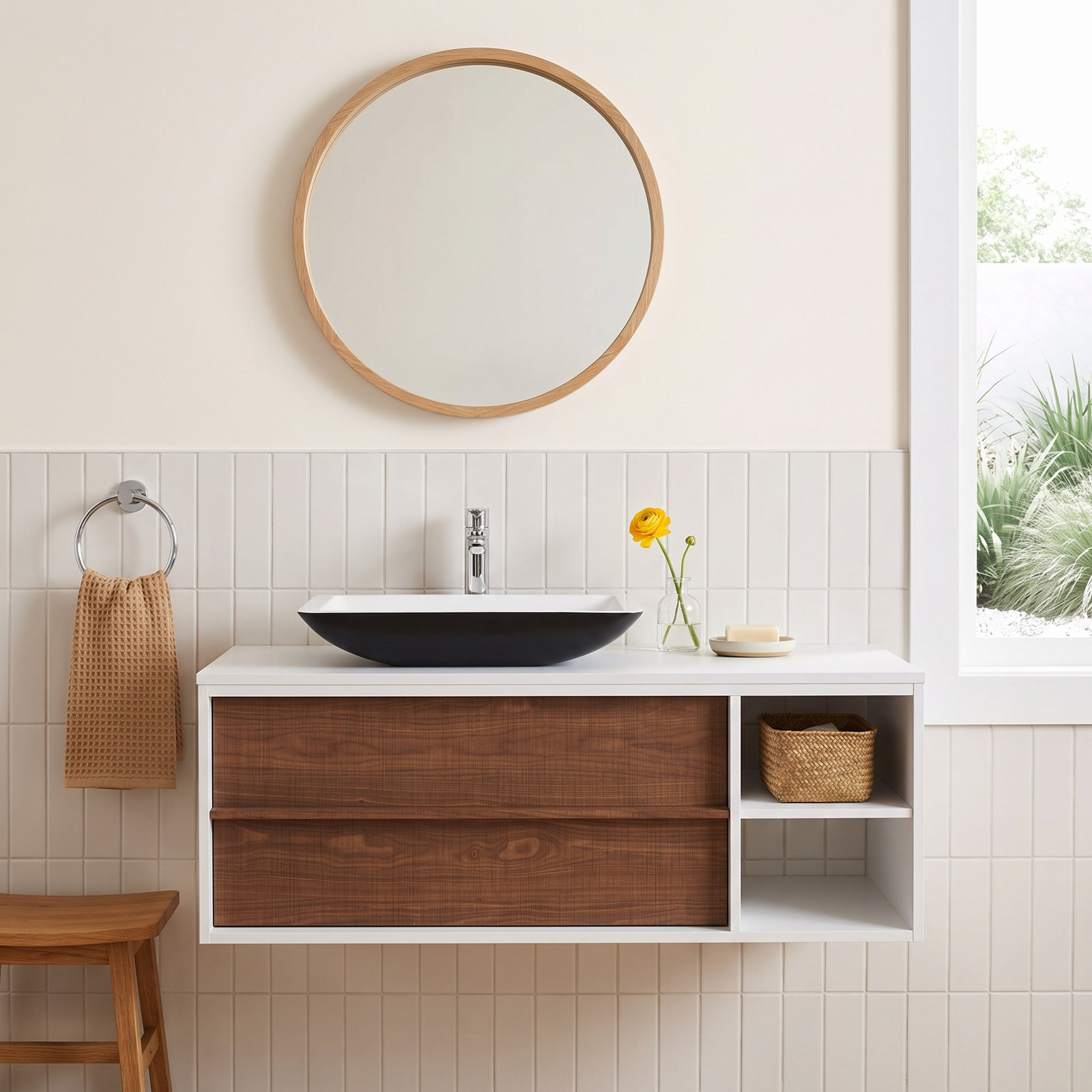 Steinbeck 48" Cedar Single Bathroom Vanity, White, Black
