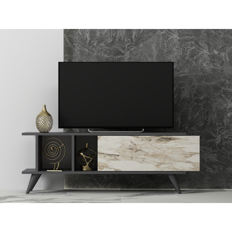 Meuble télé moderne avec pieds en PVC, anthracite et marbre, 47,2 po x 11,8 po x 17,7 po | 100% panneau de particules enduit de mélamine, épaisseur: 0,7 pouce | Design élégant et fonctionnel pour le salon et les espaces de divertissement