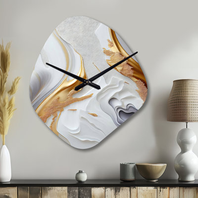 White And Gold Marble Abstract I - Nebula Shape Unique Abstract Marble Wall Clock