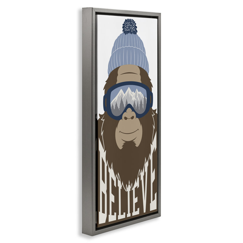 Cadre flottant Believe Winter Bigfoot, design par Marcus Prime, H 25 po x l 11 po, Cadre flottant gris lustré