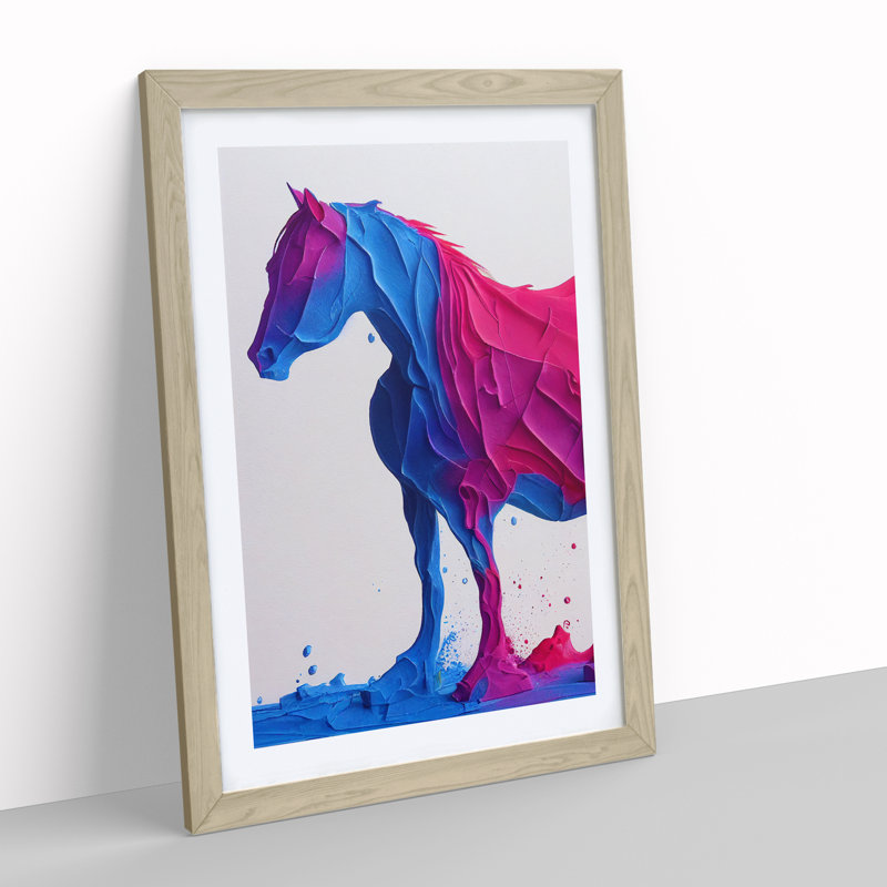 Vibrant Horse Abstract No.1 - Single Picture Frame Painting, Oak Framed, 64cm H x 46cm W x 2cm D