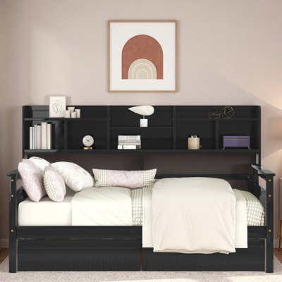 Modern Daybed With Storage Shelves And 2 Drawers