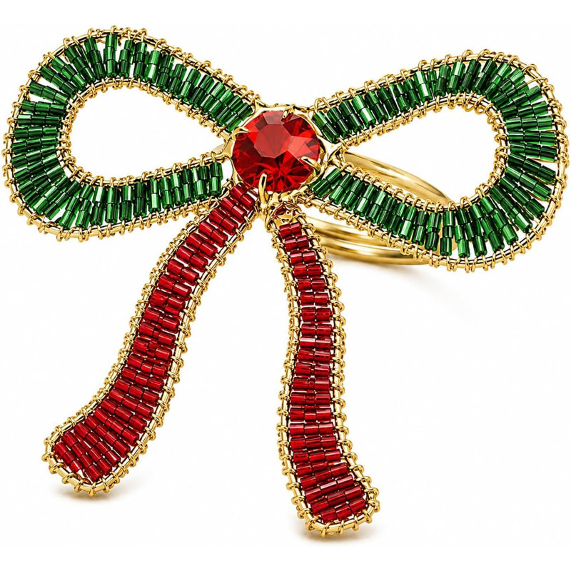 Rond de serviette rouge et vert perlé, ensemble de 4 - Porte-serviettes décoratifs faits à la main, Rouge et vert