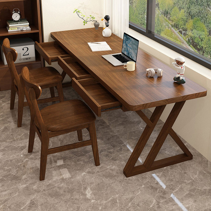 Bureau rectangulaire en noyer massif avec 3 tiroirs, H 29,53 po x l 70,87 po x P 27,56 po