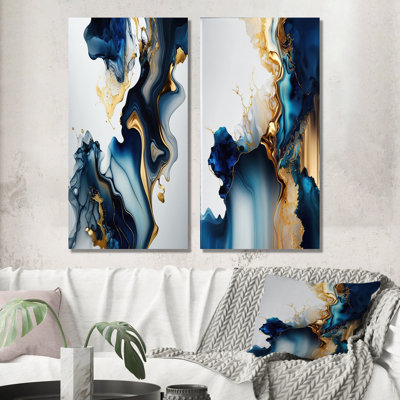 «Abstract Geode Marble Blue I», 2 pièces