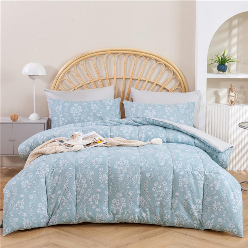 Cotton Blend Sateen Comforter, King Comforter  + 2 King Pillowcases, Blue/White Floral