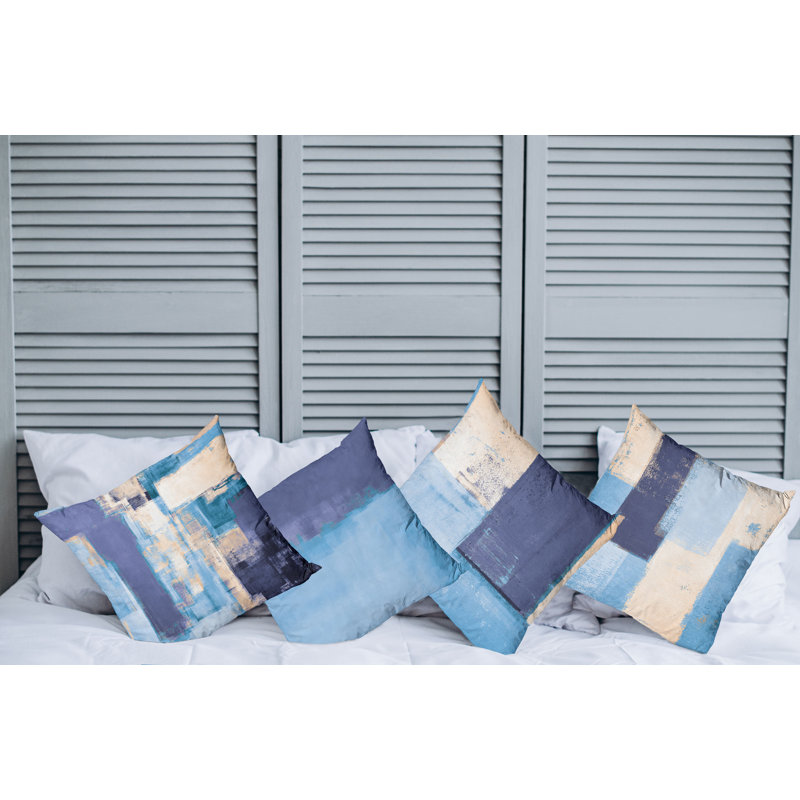 Reversible Pillow Cover, 24" H x 24" W, Dark Indigo Blue / Ecru