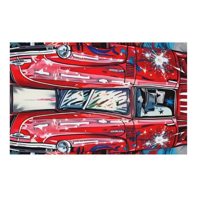 Retro Car Star Scalloped Table Cloth, 60" x 120", Veterans Day Formal Dinner Outdoor Party Ornament