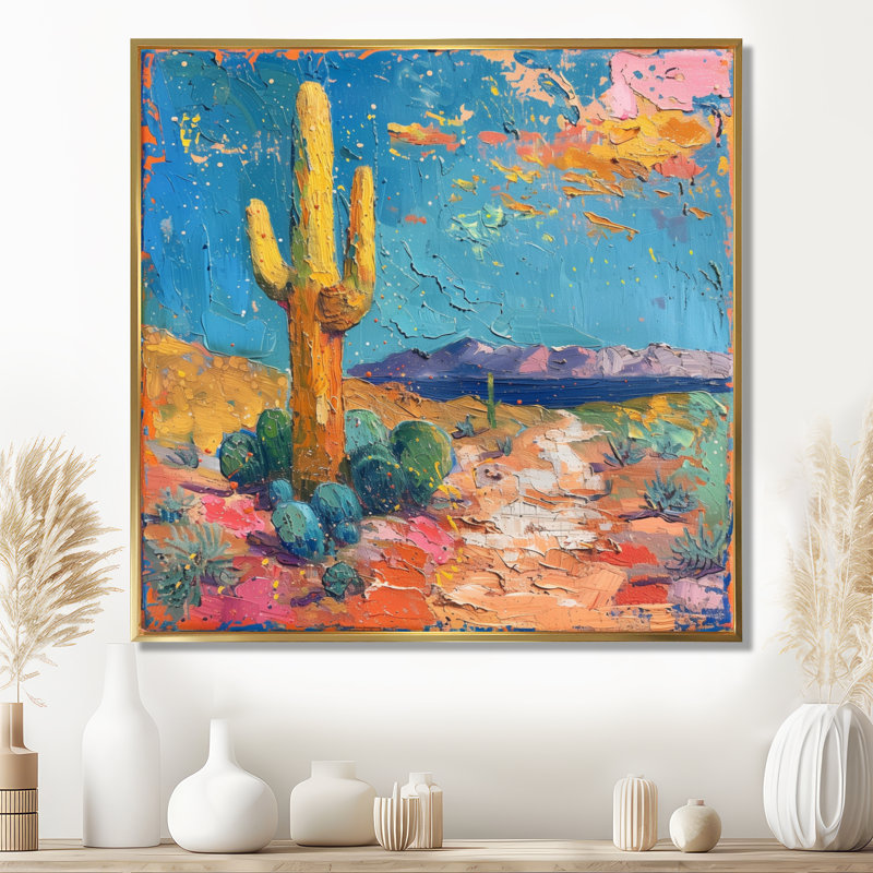 Jaune jaune, bleu du sud-ouest, désert, cactus - impression d'art mural cactus floral, H 36 po x l 36 po x P 1,5 po