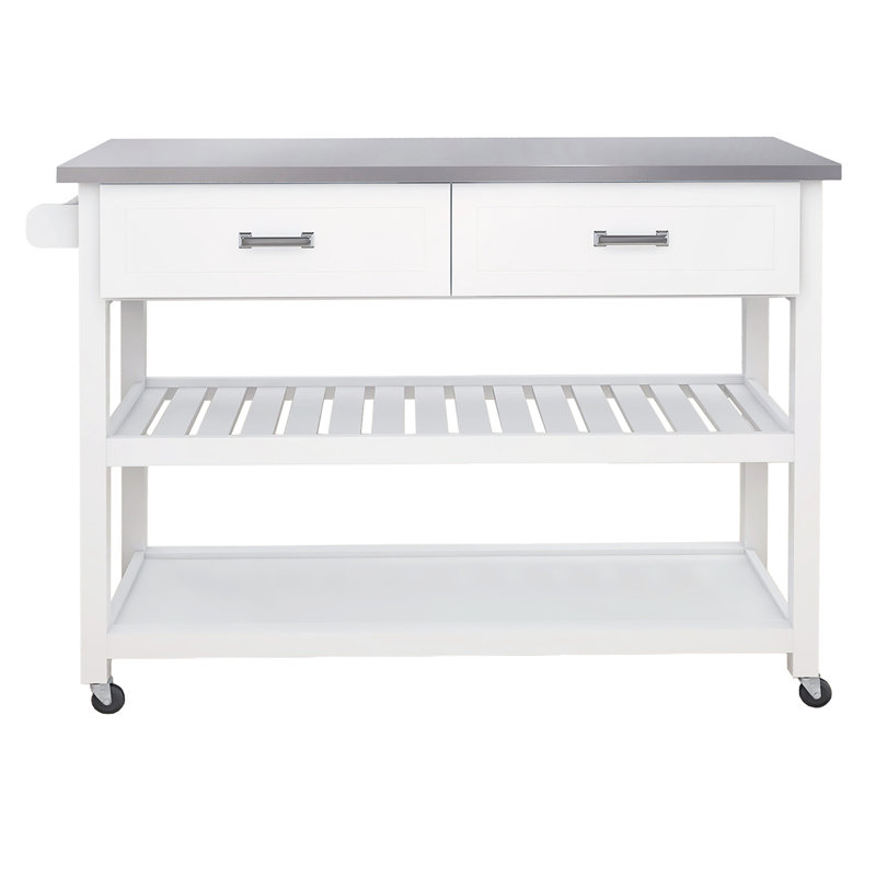 Chariot de cuisine blanc en acier inoxydable avec deux tiroirs - Solution fonctionnelle et optimisant l'espace en 2 pour un rangement pratique
