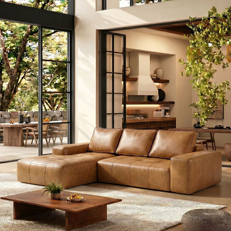 114.17" Air Leather Cloud  Couch leather couch with L-Shape Chaise,Modern Sectional Modular Sofa , Upholstered Couches for Living Room Bedroom