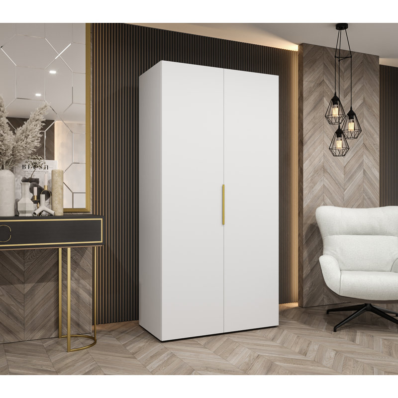 Manufactured Wood Wardrobe, White/Gold
