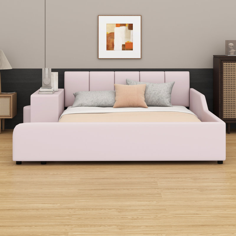 Lit plateforme tapissier avec rangement Leavie, Rose, Grand
