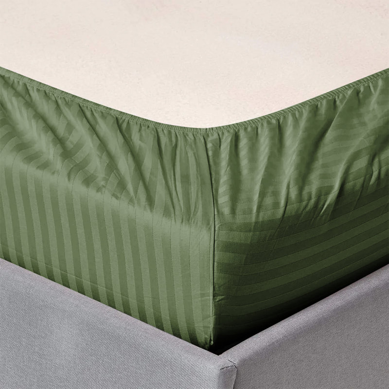 Premium Stripe Fitted Sheet - Deep Pocket, Wrinkle-Free, Ultra Soft Microfiber Bed Sheet, Olive Green Striped, Single (3')