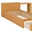 Le lit plateforme avec bureau et rangement intégrés présente un style moderne avec de larges tablettes de tête de lit-2136603250