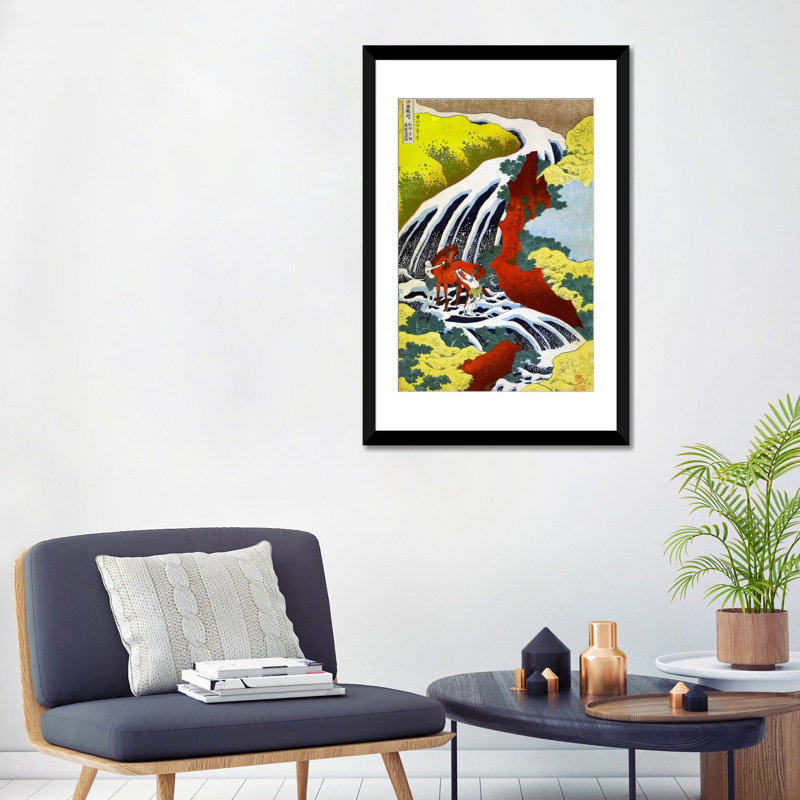 « yoshitsune chutes » par katsushika hokusai,, impression sur toile, H 32 po x l 24 po x P 1 po, Papier d'art encadré noir