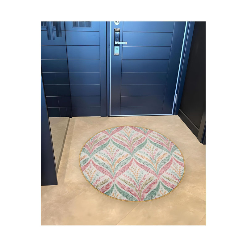 Tapis décoratif moderne lavable à la machine dans des tons de fleurs de couleur claire, Sous-tapis rond 3 pi 11 po inclus