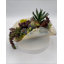 Conception succulente sur un vase circulaire en verre brun clair | Décoration moderne et fausses fleurs